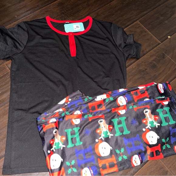 Women’s Black and Red Pajamas with Festive Print - Picture 1 of 7